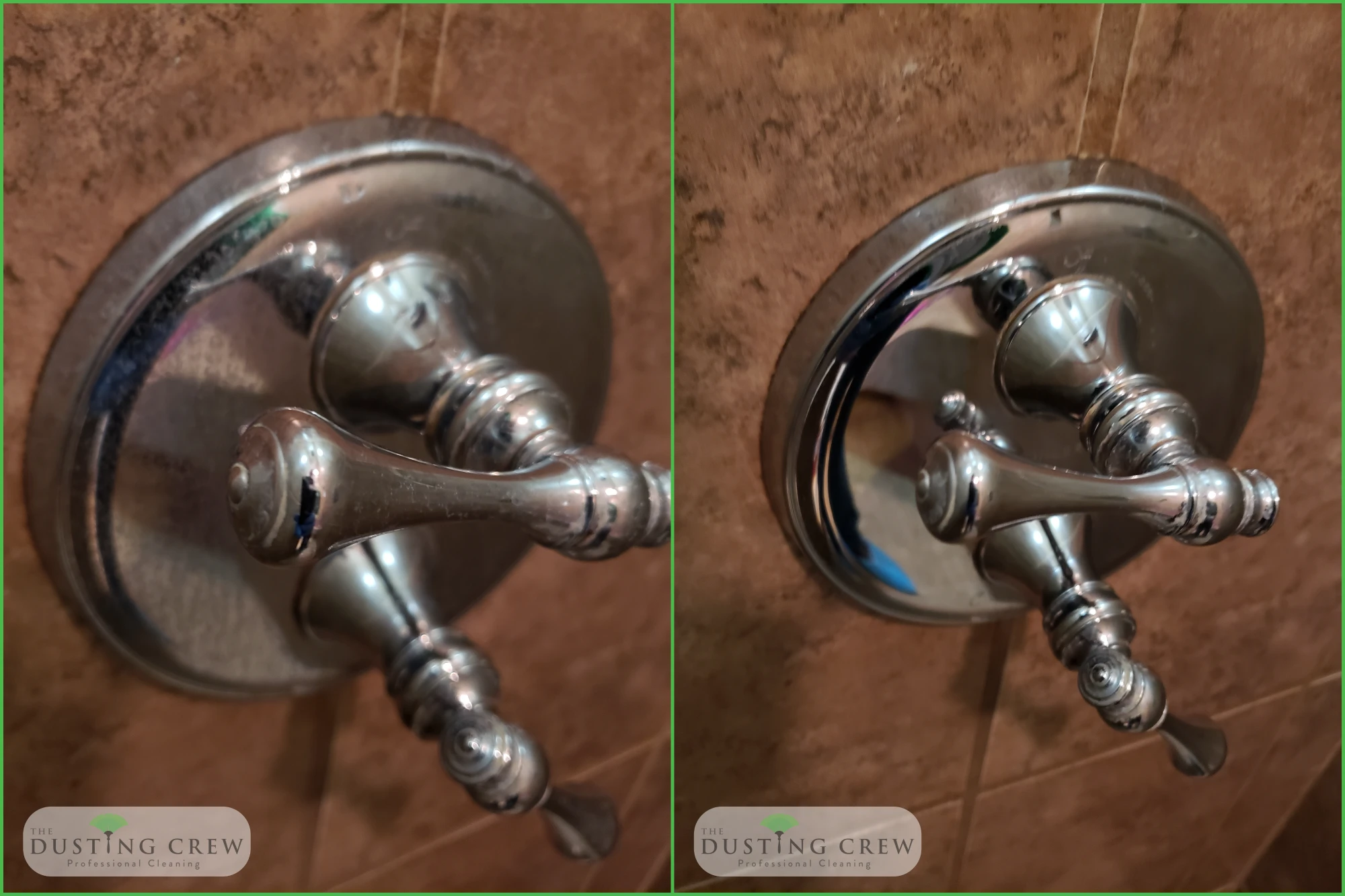 Before and after cleaning: a grimy surface restored to a clean, polished finish.