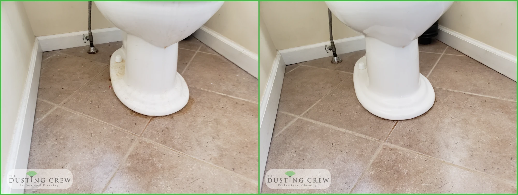 Side-by-side before and after of a household surface cleaned by The Dusting Crew.